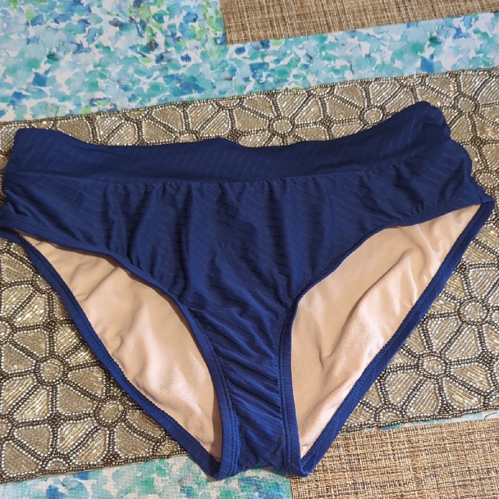 Mynah Textured Navy Blue Women's Swim Bottoms